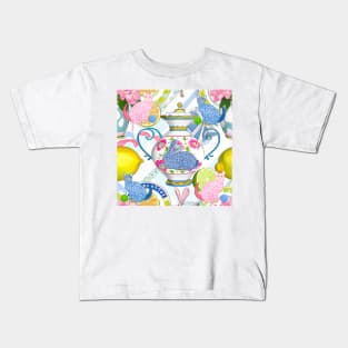 French porcelain, lemons and Herend inspired kitten and rabbit Kids T-Shirt